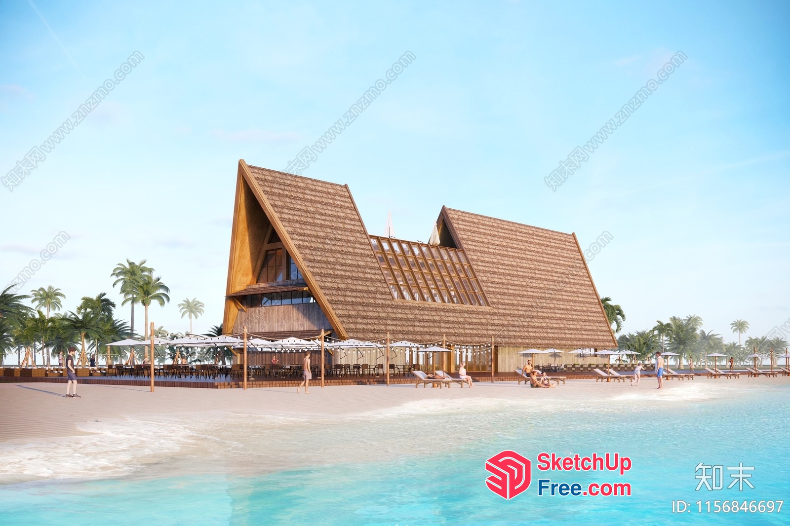 Beachside Restaurant With Tropical Architecture 3D SketchUp File