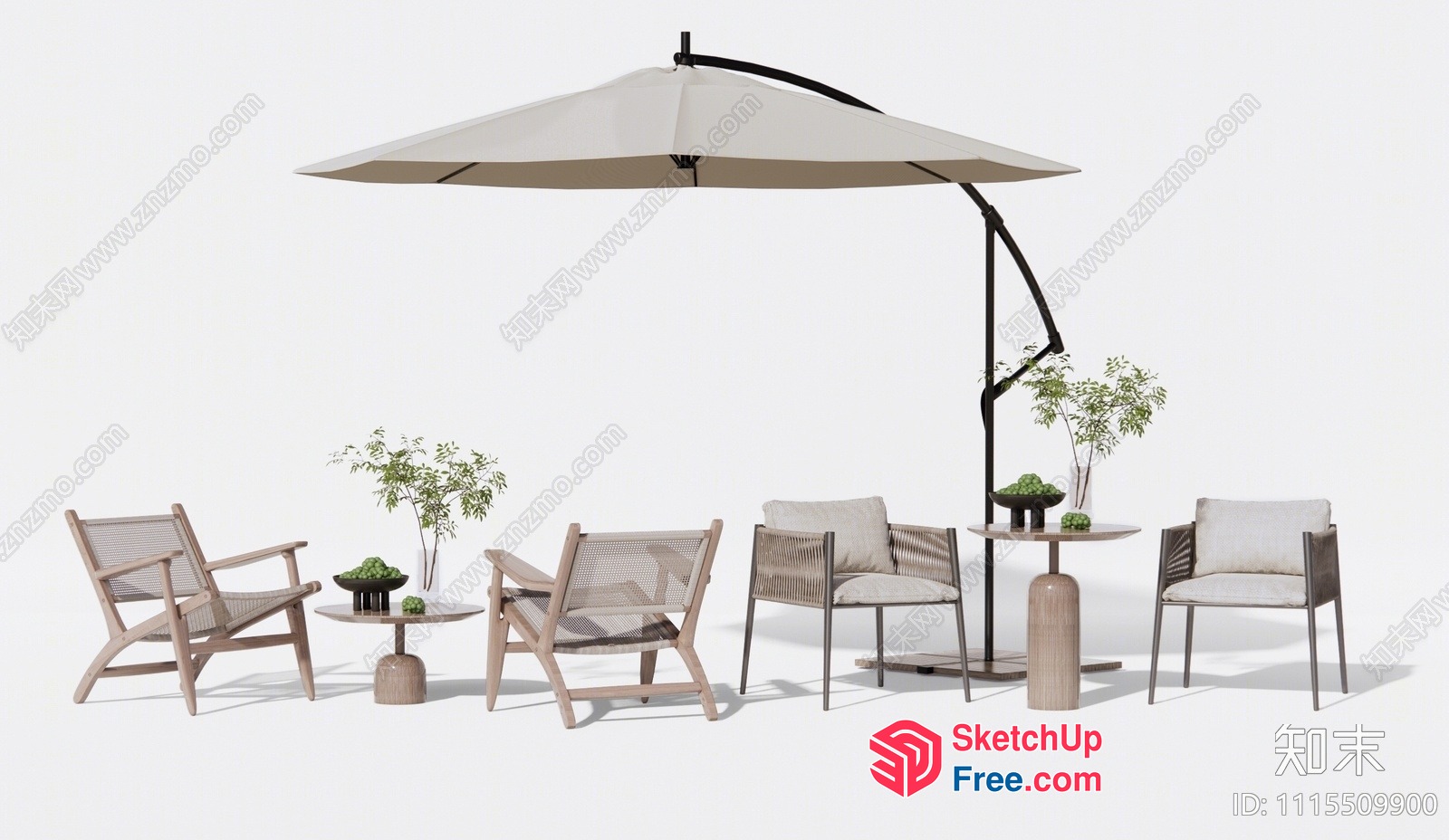 Outdoor Patio Furniture Set With Parasol 3D SketchUp File