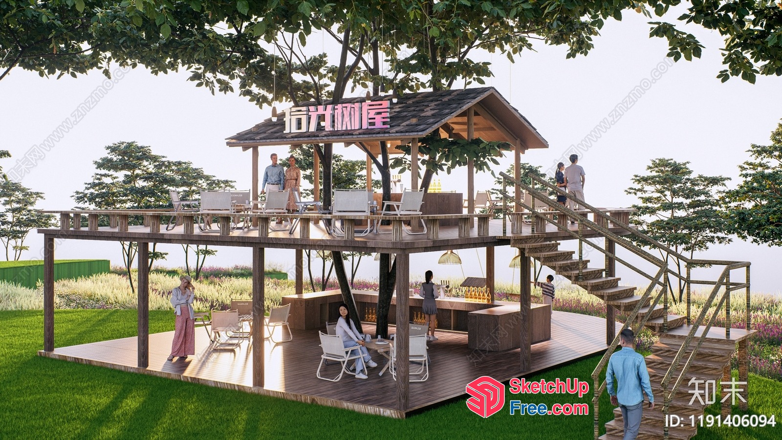 Outdoor Bar And Restaurant With Unique Treehouse Design 3D SketchUp File