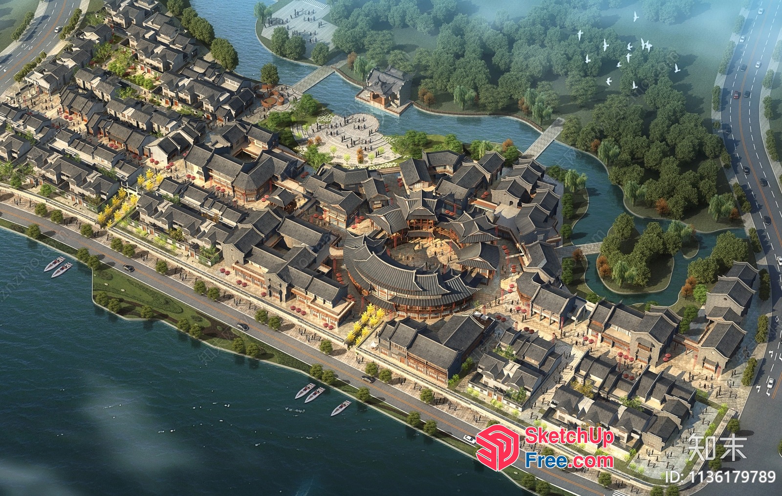 Traditional Chinese Architecture By The Water 3D SketchUp File