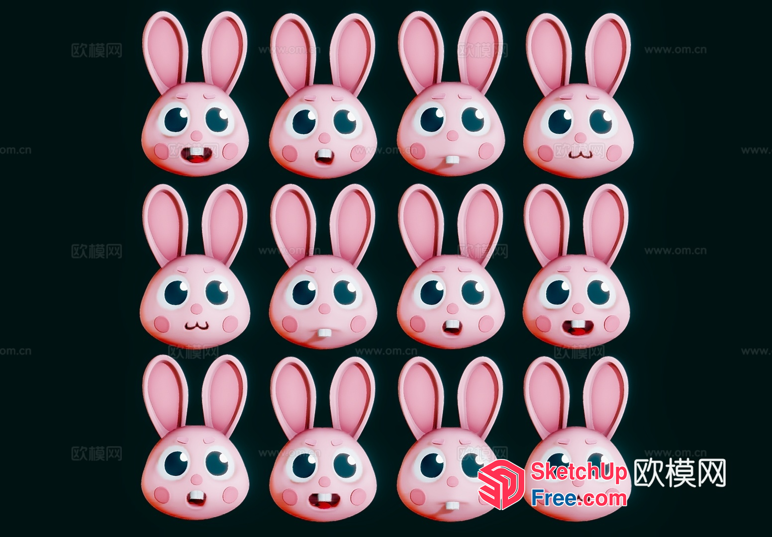 Cute Cartoon Rabbit Faces 3D SketchUp File