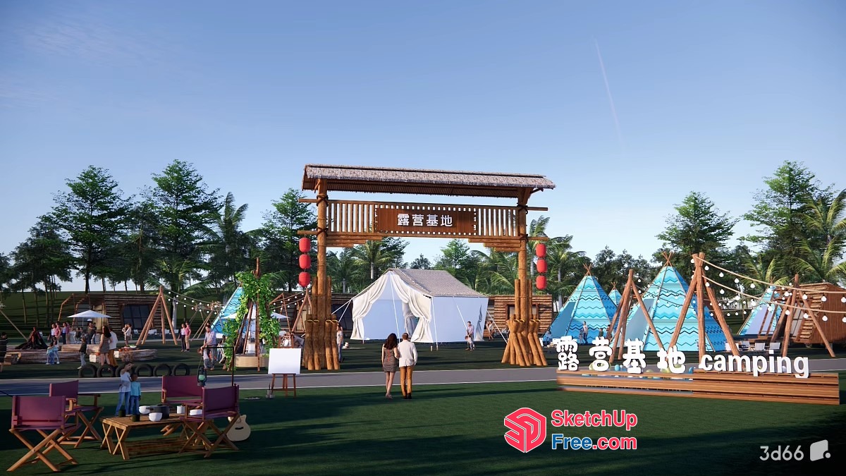 Modern Campsite With Cozy Tents And Fire Pit 3D SketchUp File