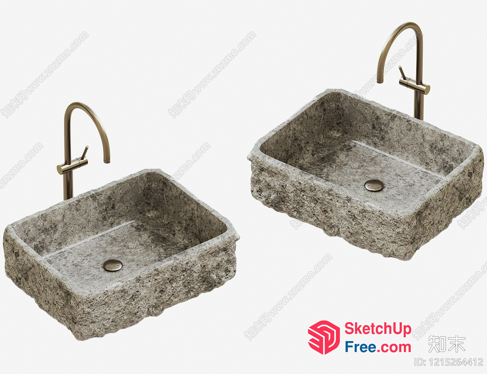 Stone Sinks With Gold Faucets 3D SketchUp File