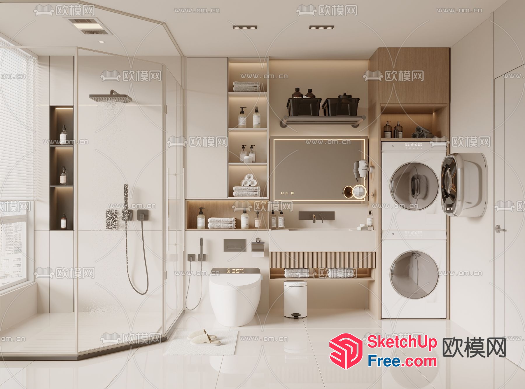 Modern Bathroom With Laundry Room 3D SketchUp File
