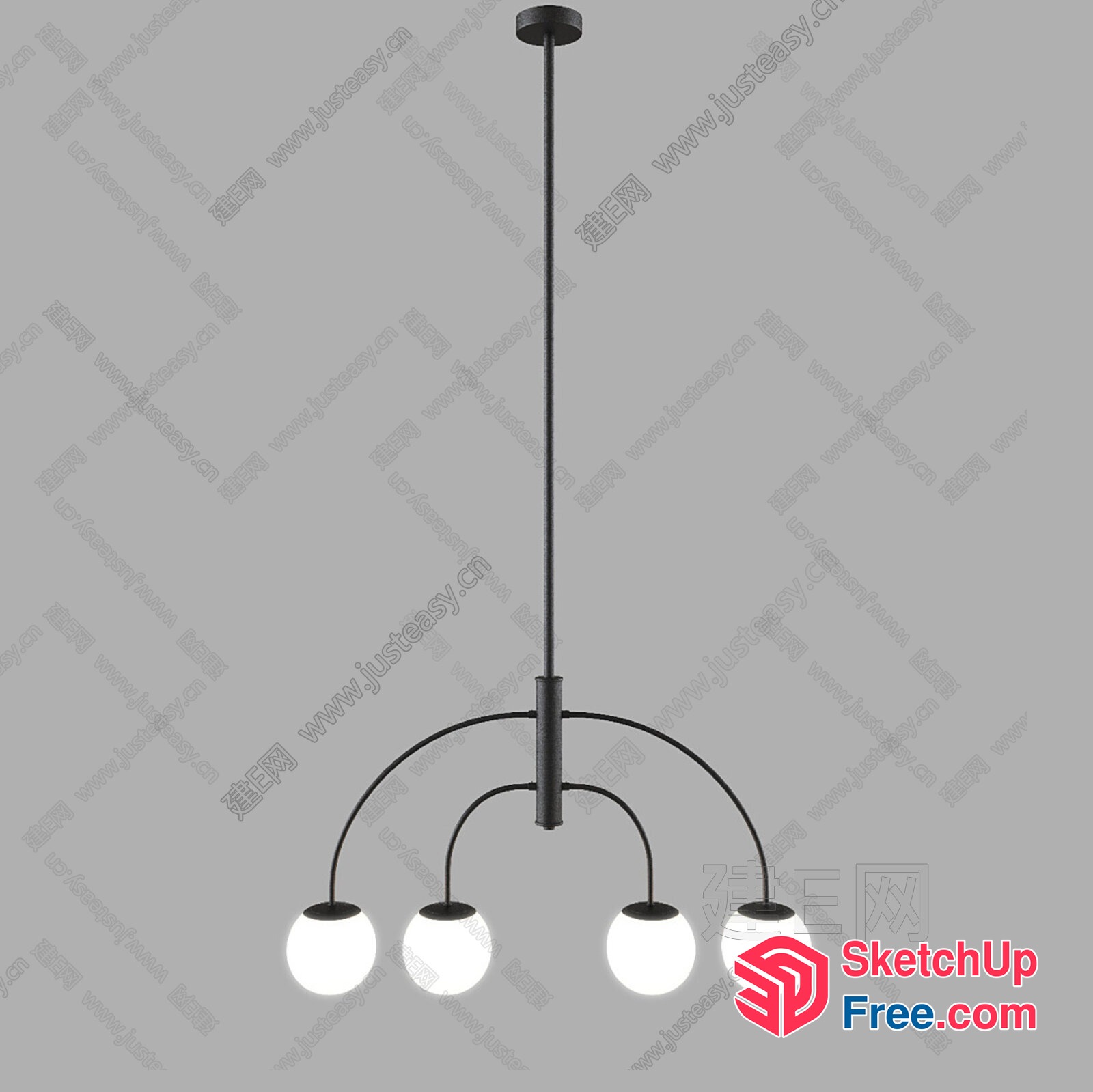 Modern Black Chandelier With Four White Lights 3D SketchUp File