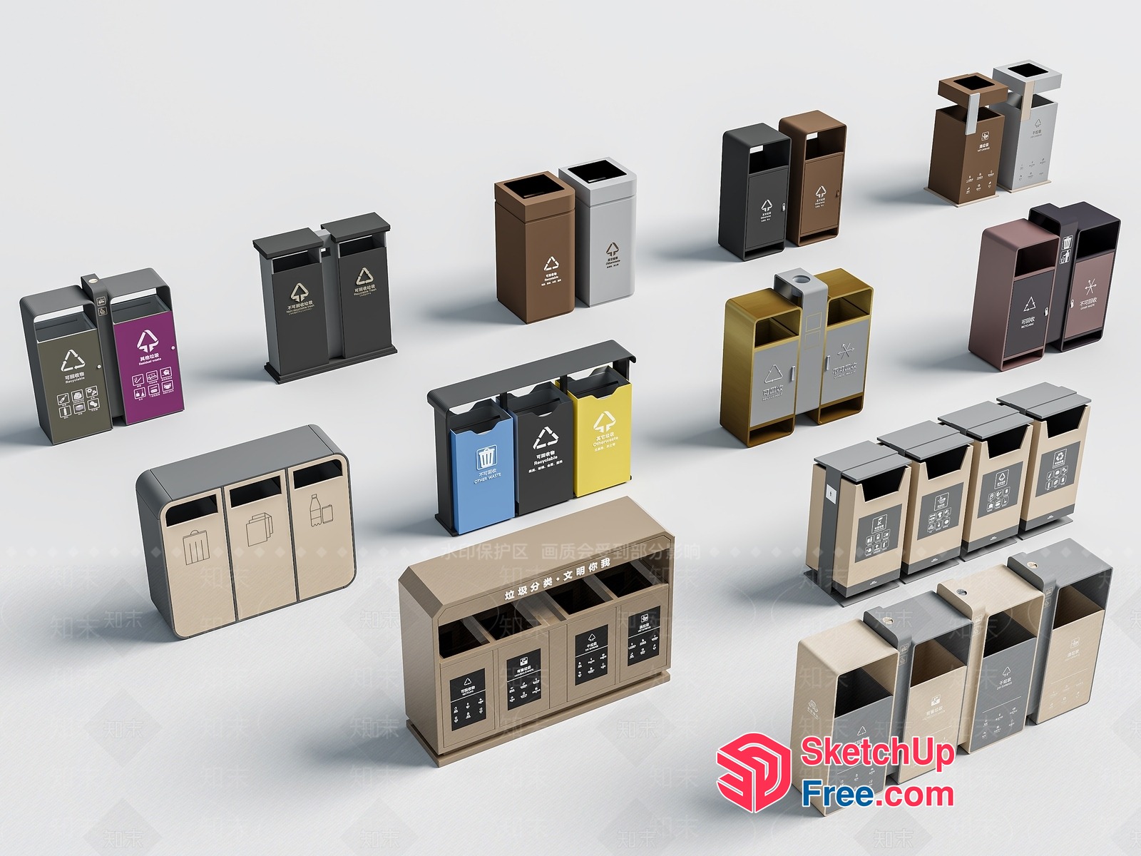 Colorful Recycling Bins For Efficient Waste Management 3D SketchUp File
