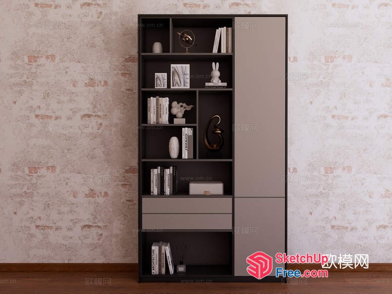 Modern Bookcase With Decorative Items 3D SketchUp File