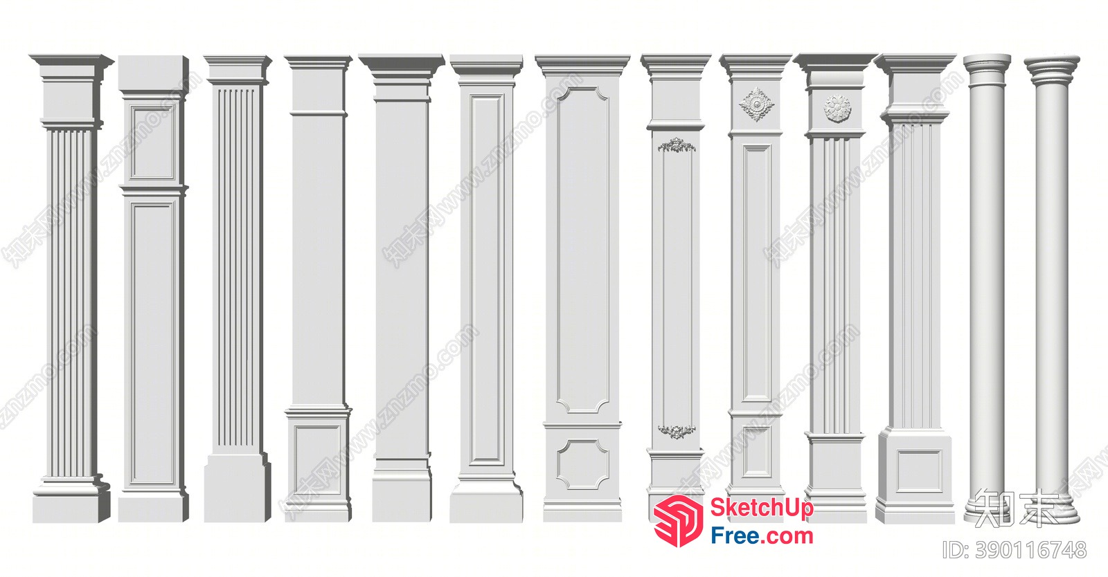 Pillars In Various Architectural Styles 3D SketchUp File