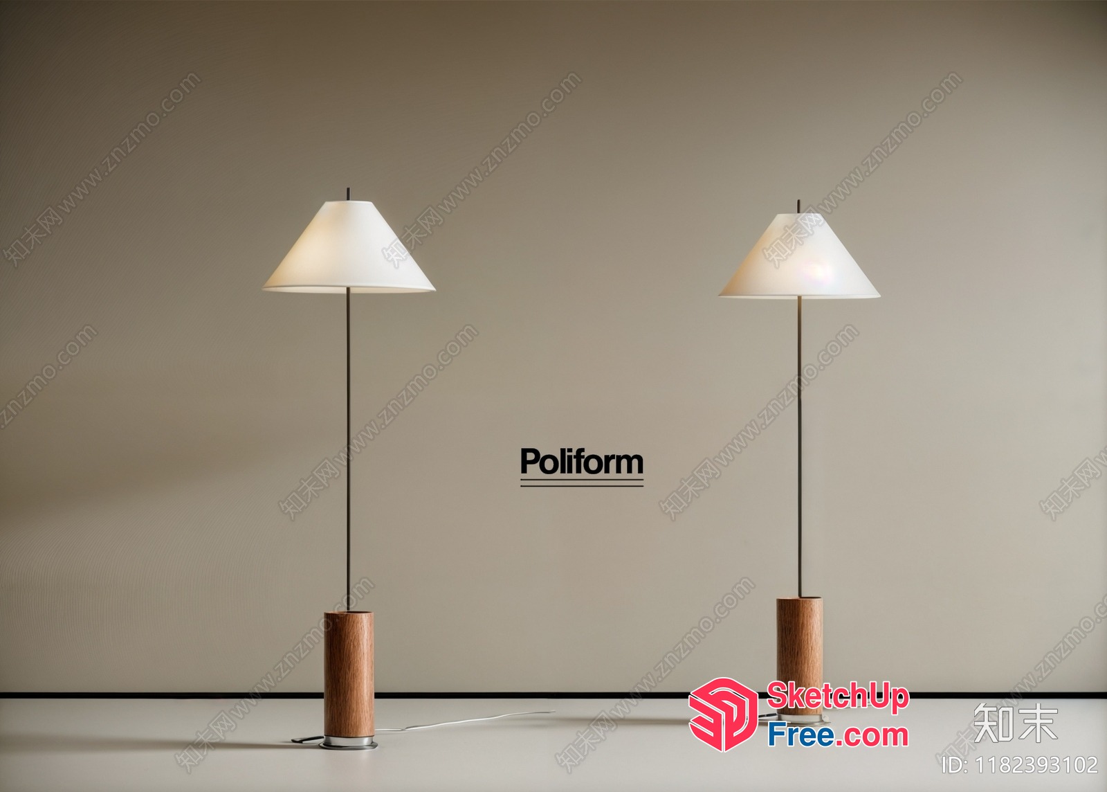 Two Floor Lamps With White Shades And Wooden Bases 3D SketchUp File
