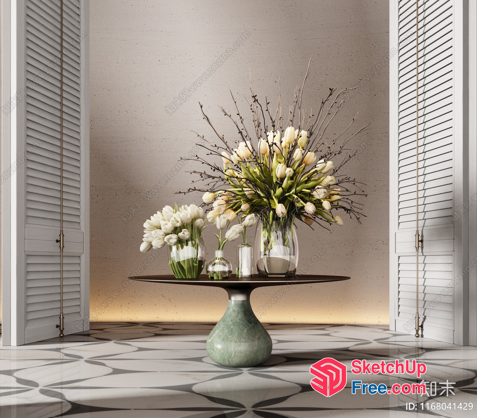 Elegant White Tulips And Branches In A Modern Interior 3D SketchUp File