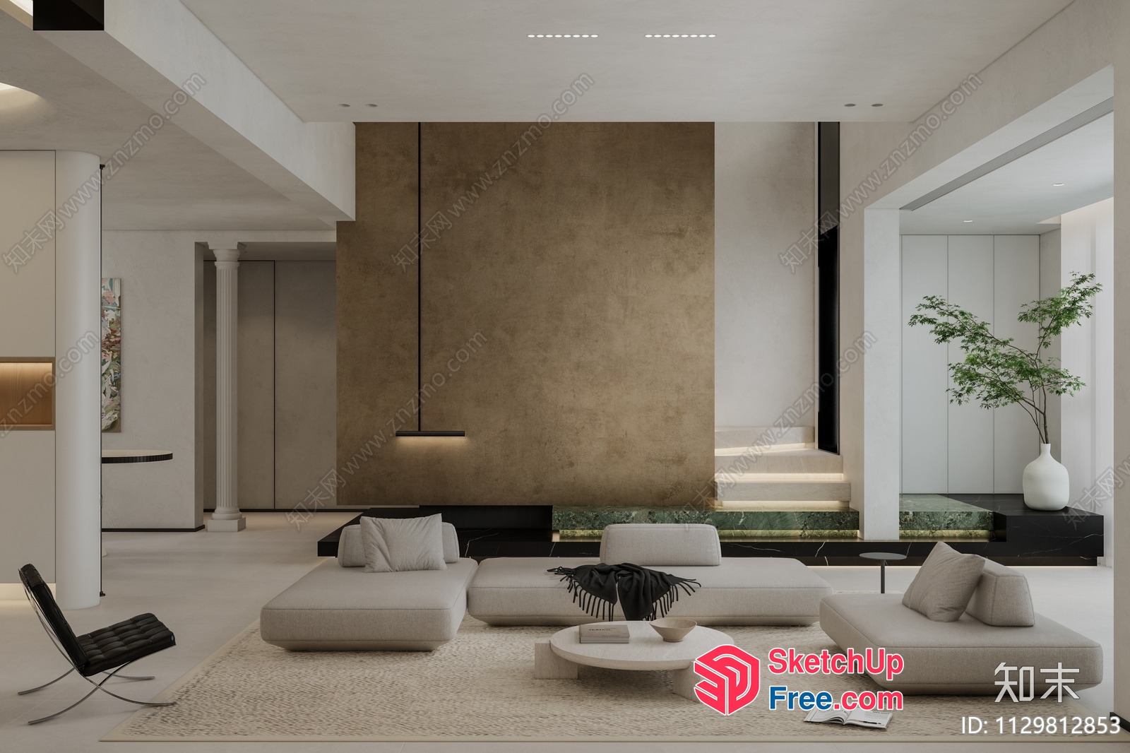 Modern Minimalist Living Room With Neutral Color Palette 3D SketchUp File