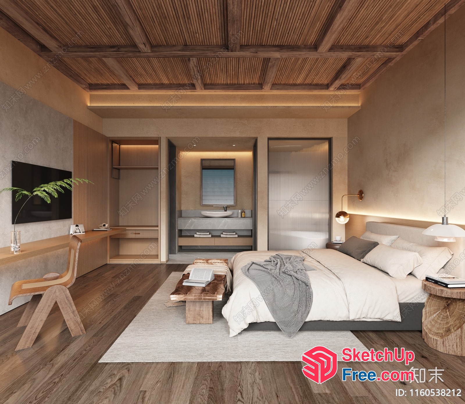 Modern Minimalist Bedroom With Natural Materials 3D SketchUp File