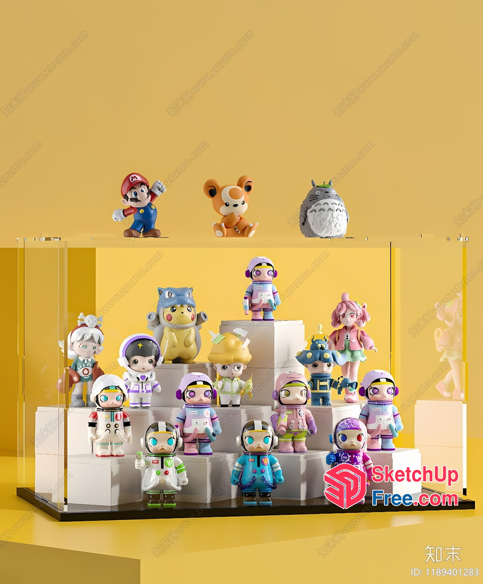 Cartoon Character Figurines Displayed In A Glass Case 3D SketchUp File