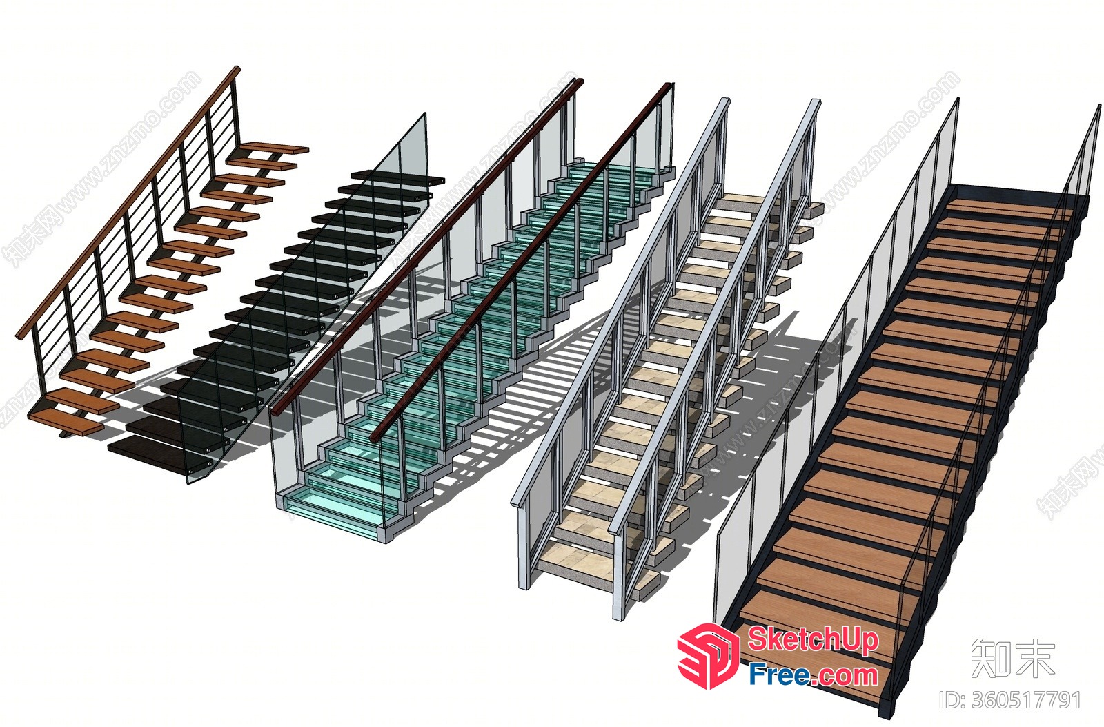 Staircases With Glass And Wood Accents 3D SketchUp File