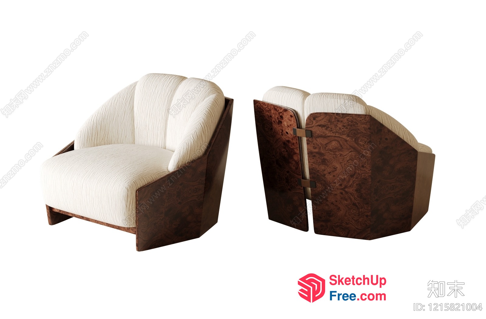 Modern Japanese-Style Armchair With Creamy Upholstery 3D SketchUp File