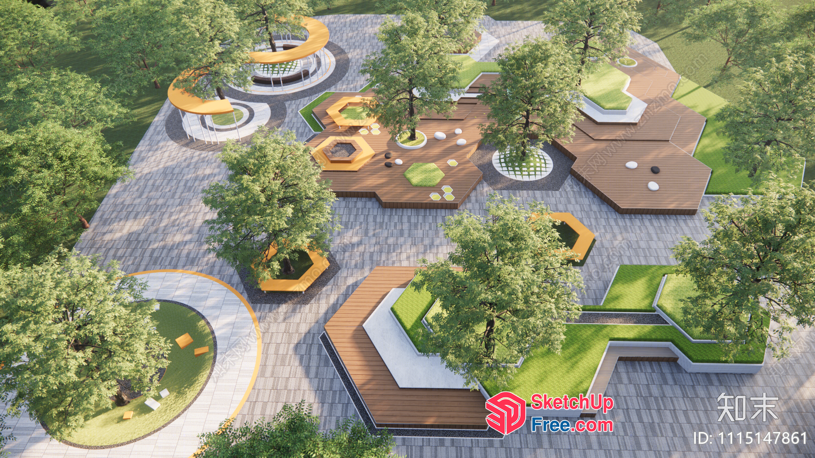 Modern Outdoor Space With Unique Geometric Features And Greenery 3D SketchUp File