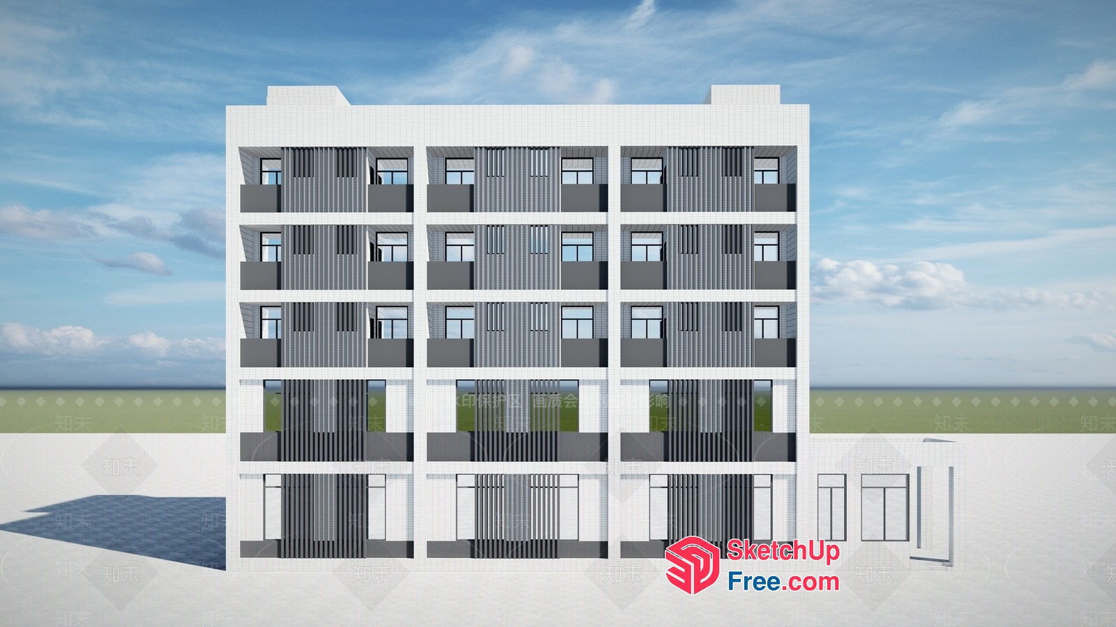 Exterior View Of Modern Apartment Building 3D SketchUp File