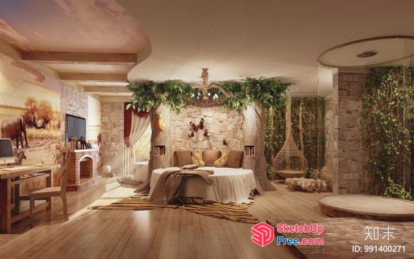 Elegant And Cozy Japanese-Style Home Interior 3D SketchUp File