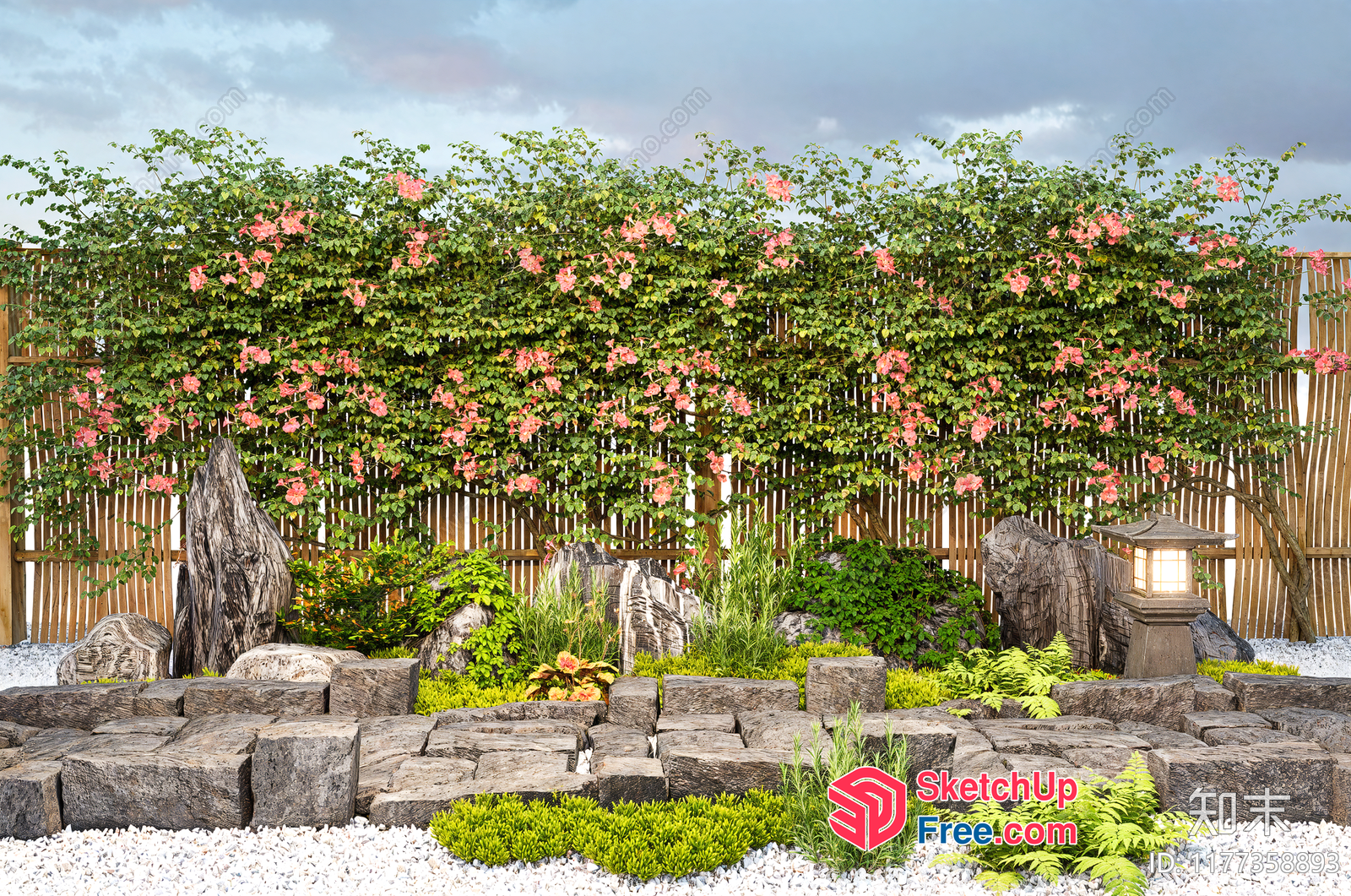 Japanese Style Garden With Stone Steps And Lantern 3D SketchUp File