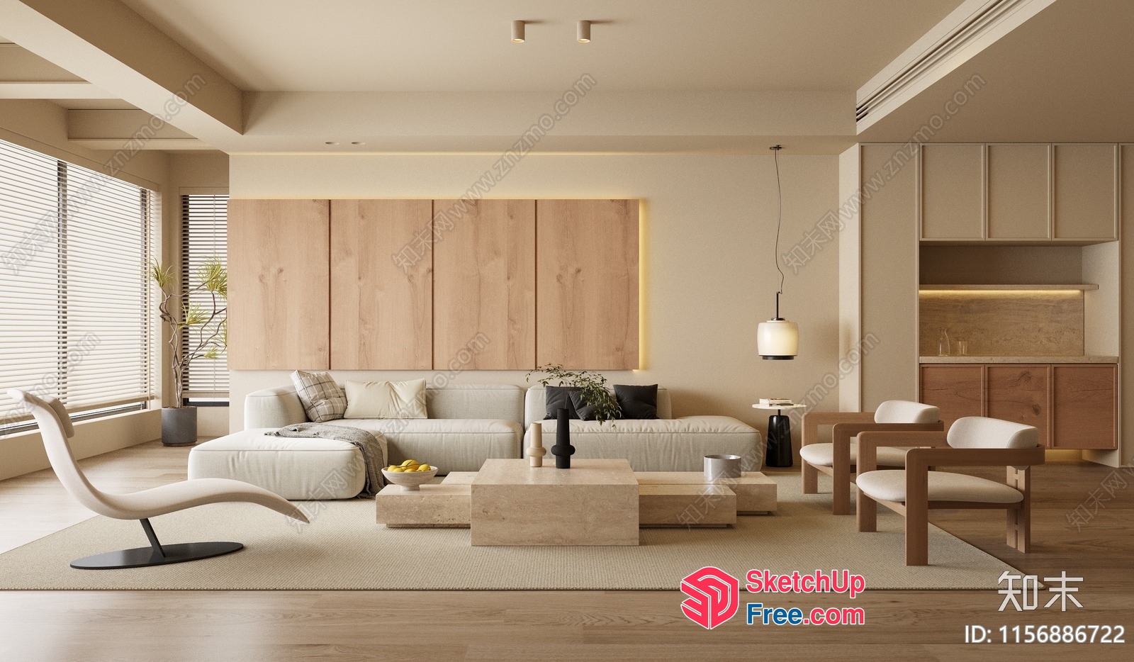 Minimalist Scandinavian Living Room With Natural Wood Accents 3D SketchUp File