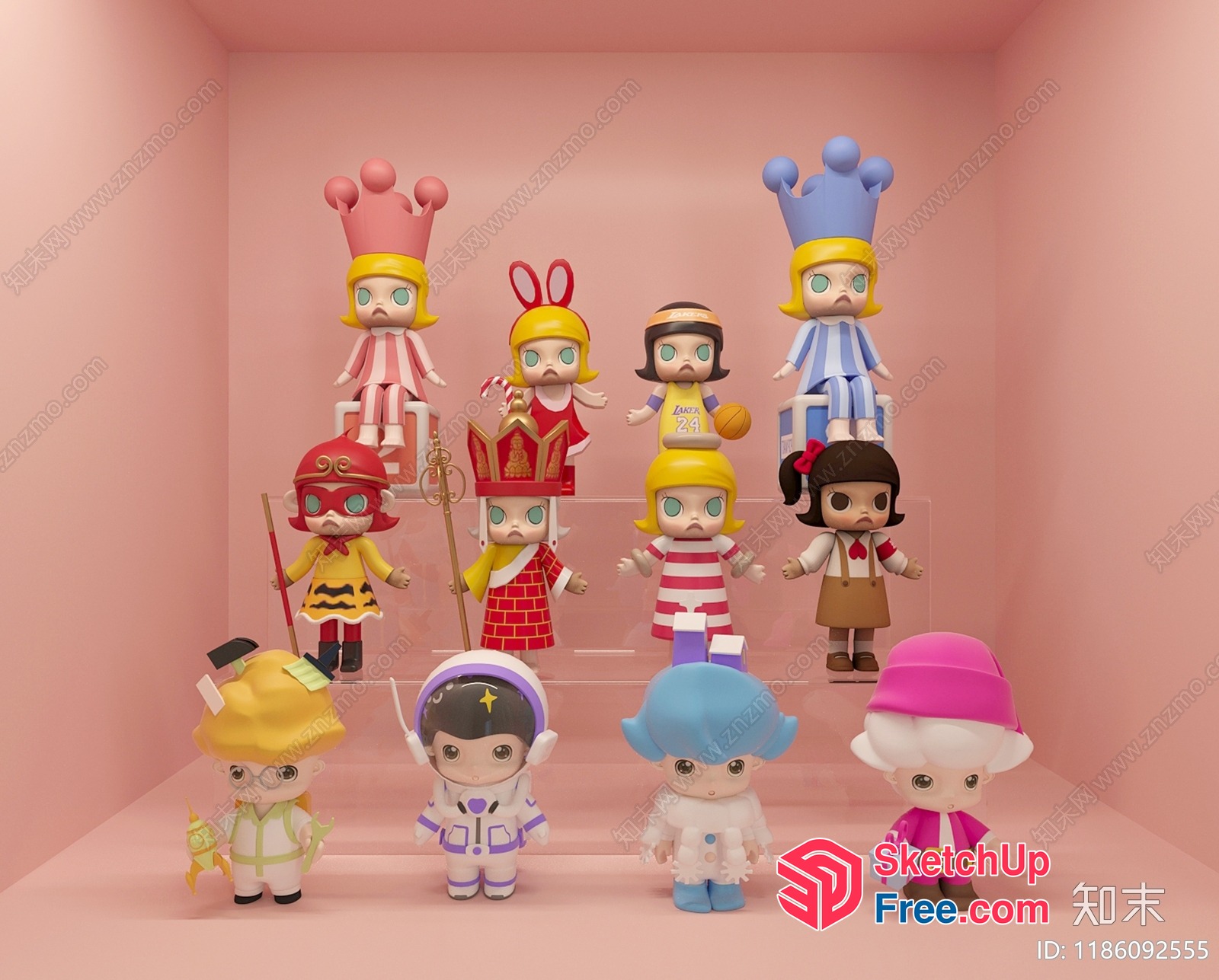 Colorful Cartoon Character Figures In Pink Room 3D SketchUp File