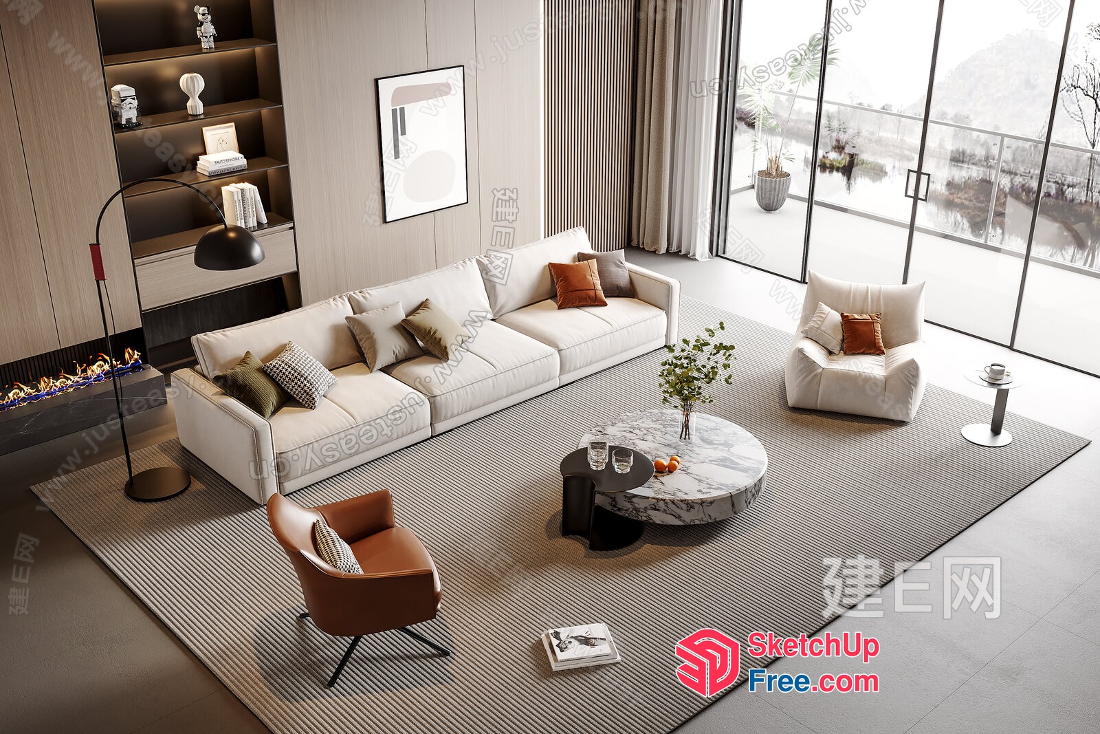 Modern Living Room With Neutral Tones And Natural Light 3D SketchUp File