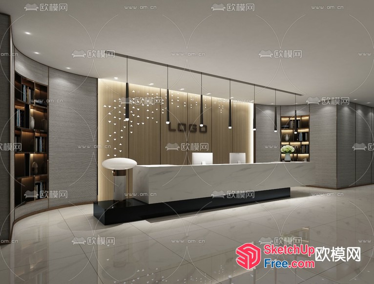 Modern Office Reception Area With Sleek Marble Desk 3D SketchUp File