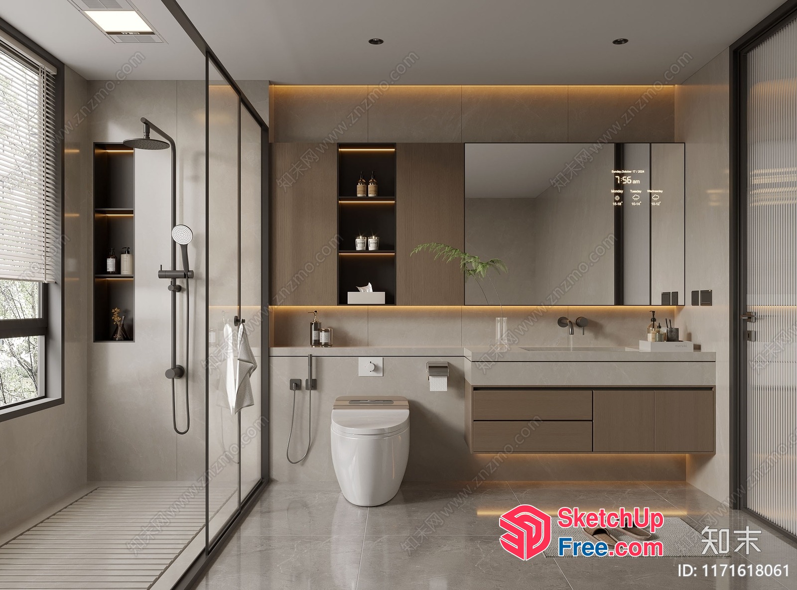 Modern Bathroom With Sleek White Toilet And Gray Tile Floor 3D SketchUp File