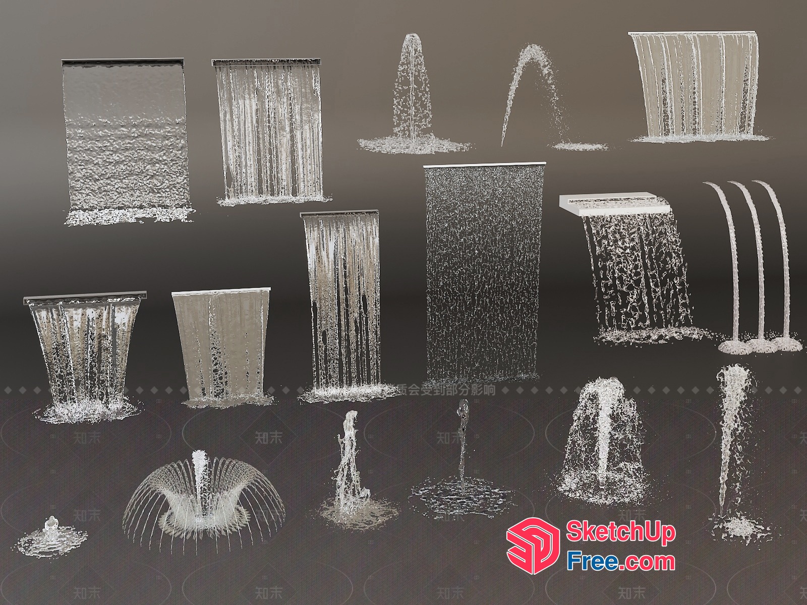 Waterfall And Fountain Decorative Elements 3D SketchUp File