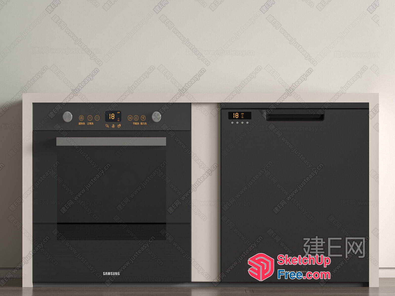 Modern Samsung And Jonyak Appliances In A Sleek Kitchen 3D SketchUp File