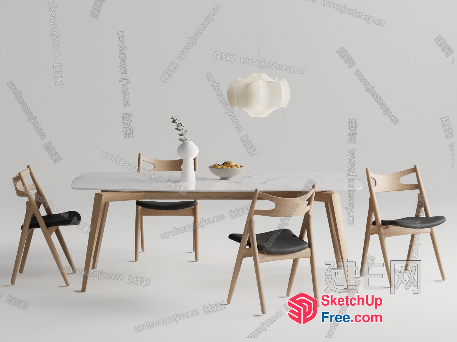 Modern Minimalist Dining Table Set With Elegant Chairs 3D SketchUp File