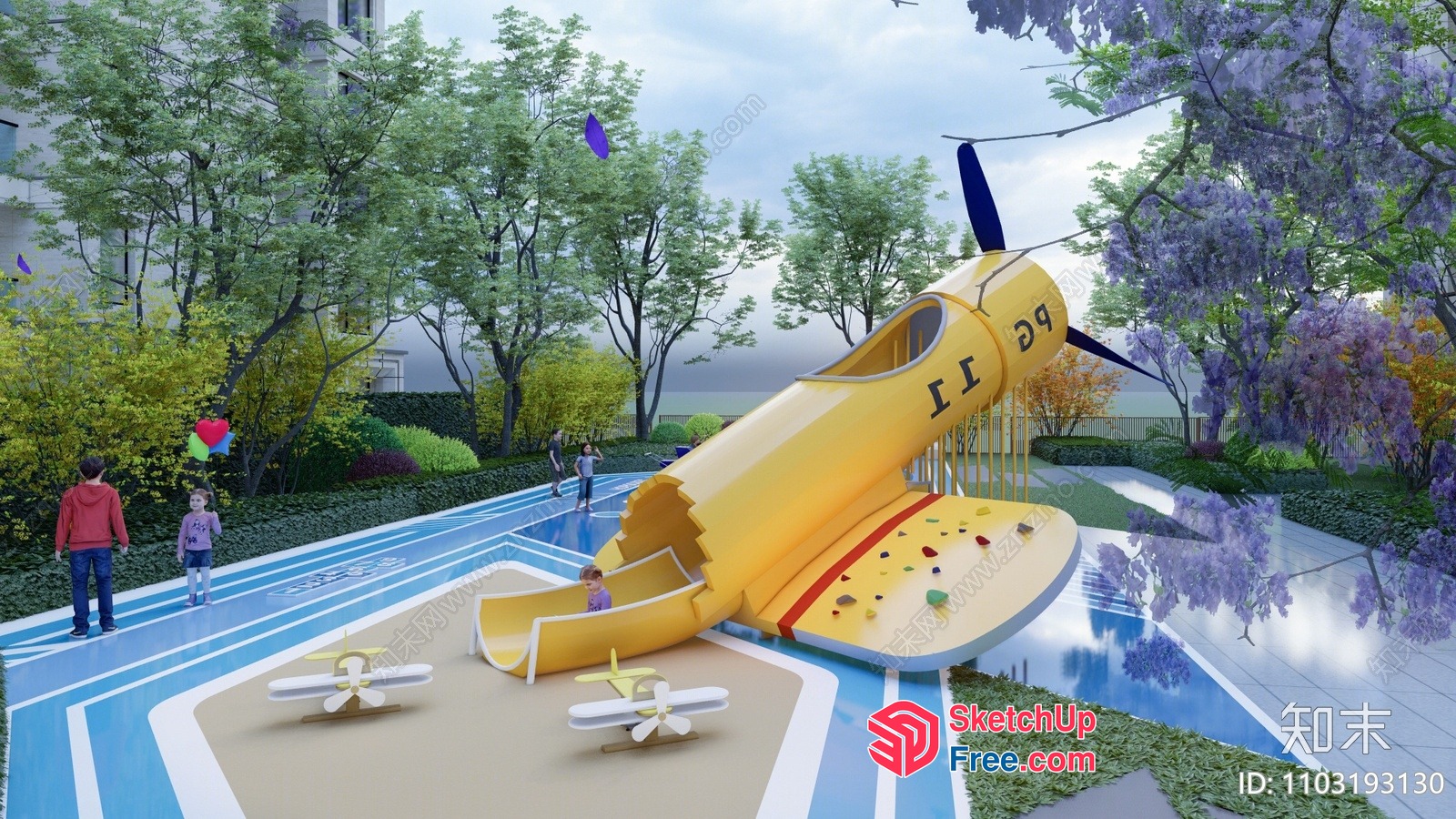 Airplane-Themed Playground With Water Slide And Climbing Wall 3D SketchUp File