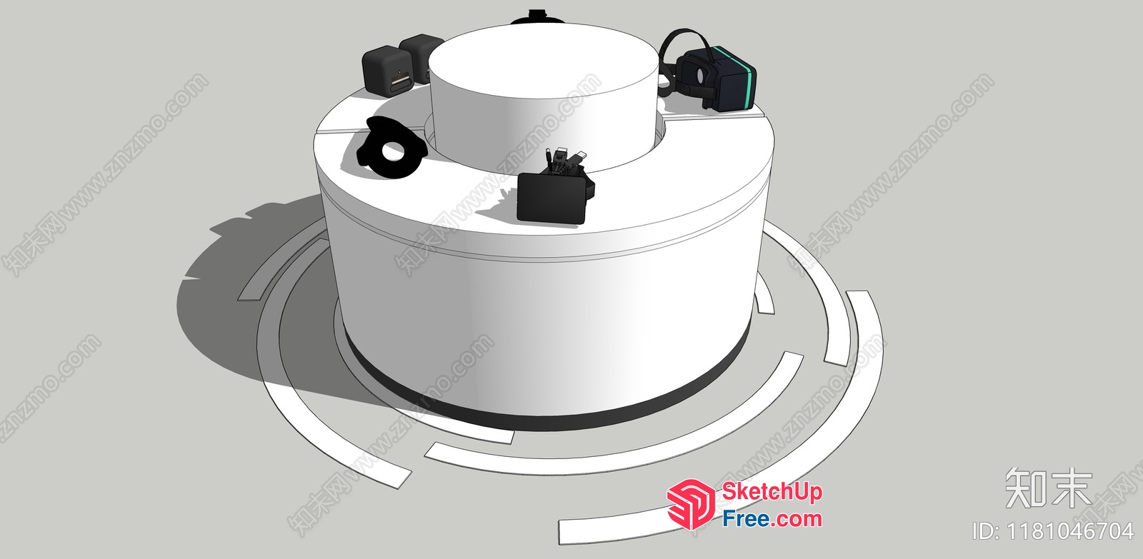 White Circular Object With Various Small Objects On Top 3D SketchUp File