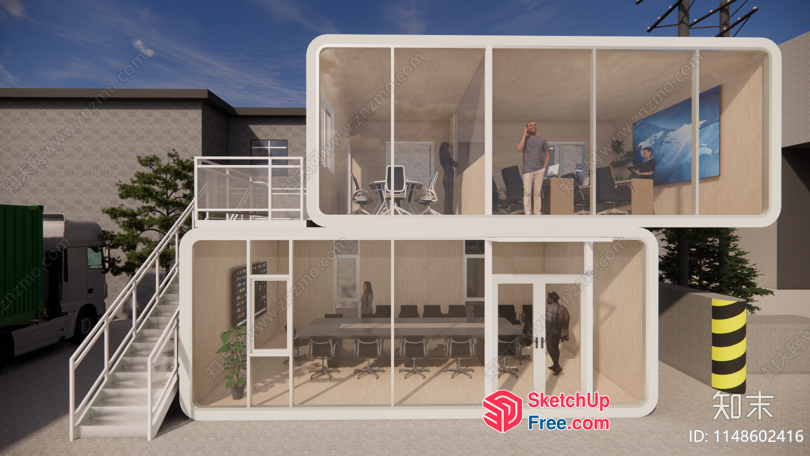 Modern Office Space With Glass Walls And Conference Room 3D SketchUp File