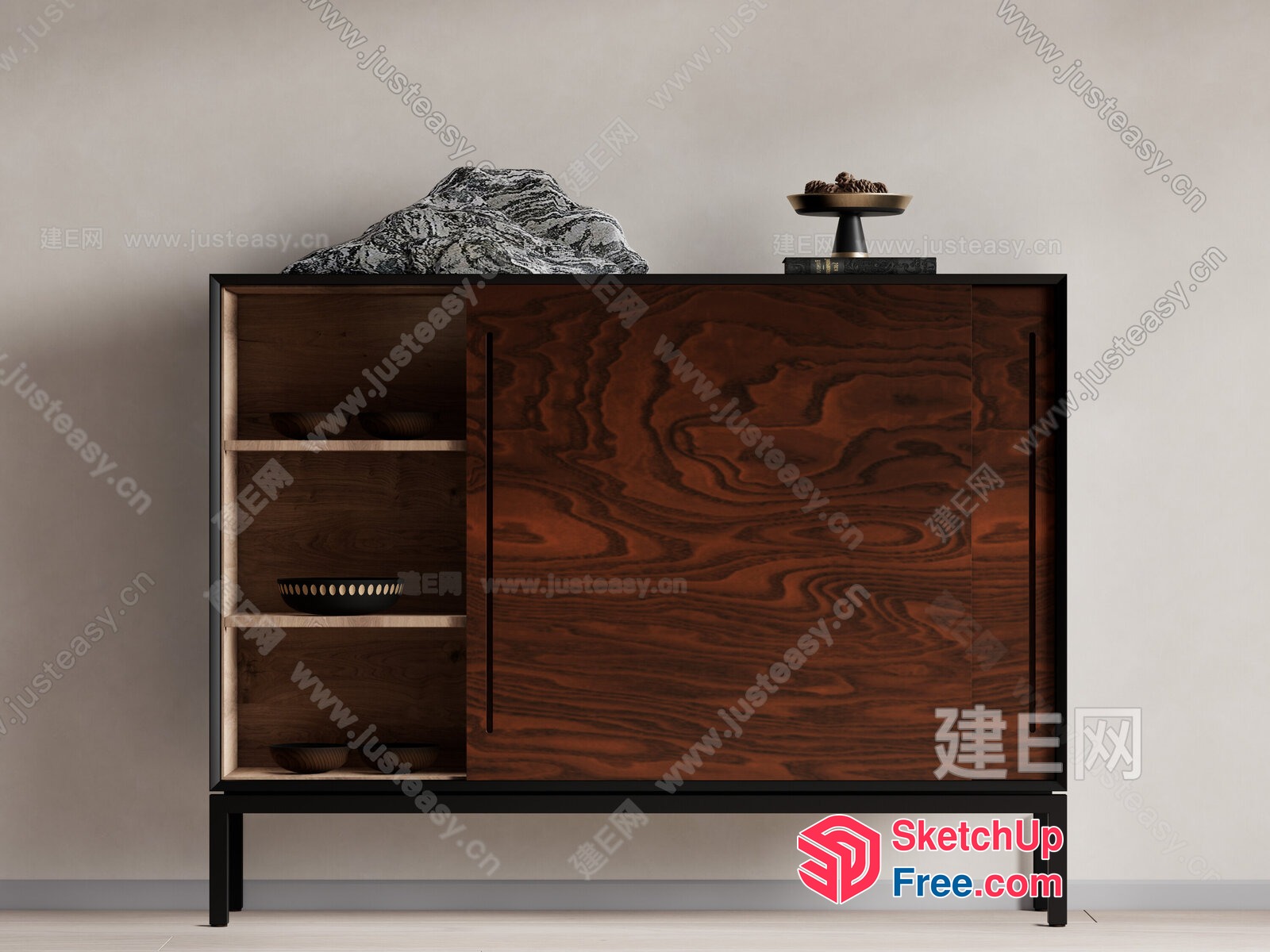 Dark Wood Sideboard With Bowl Display 3D SketchUp File