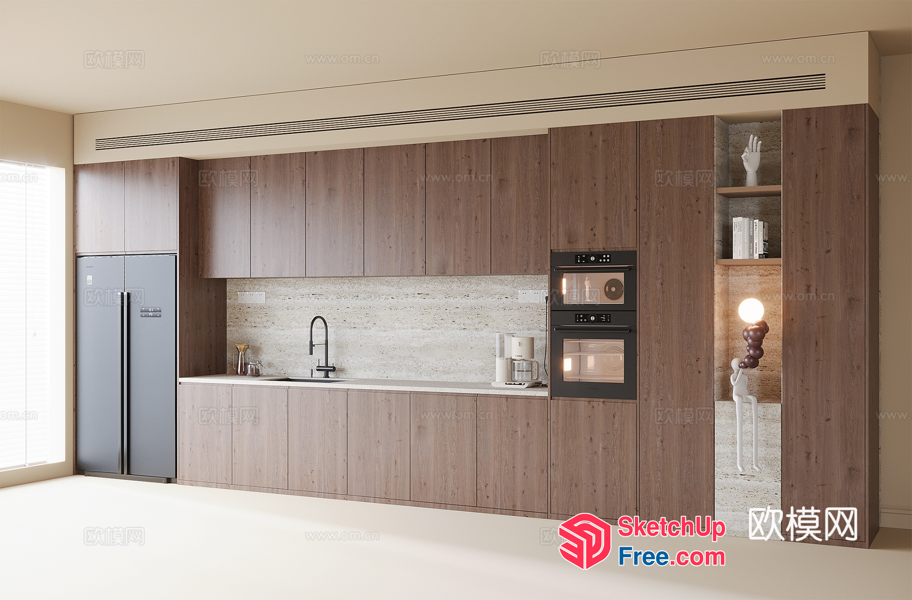 Modern Kitchen With Wood Cabinets And Appliances 3D SketchUp File
