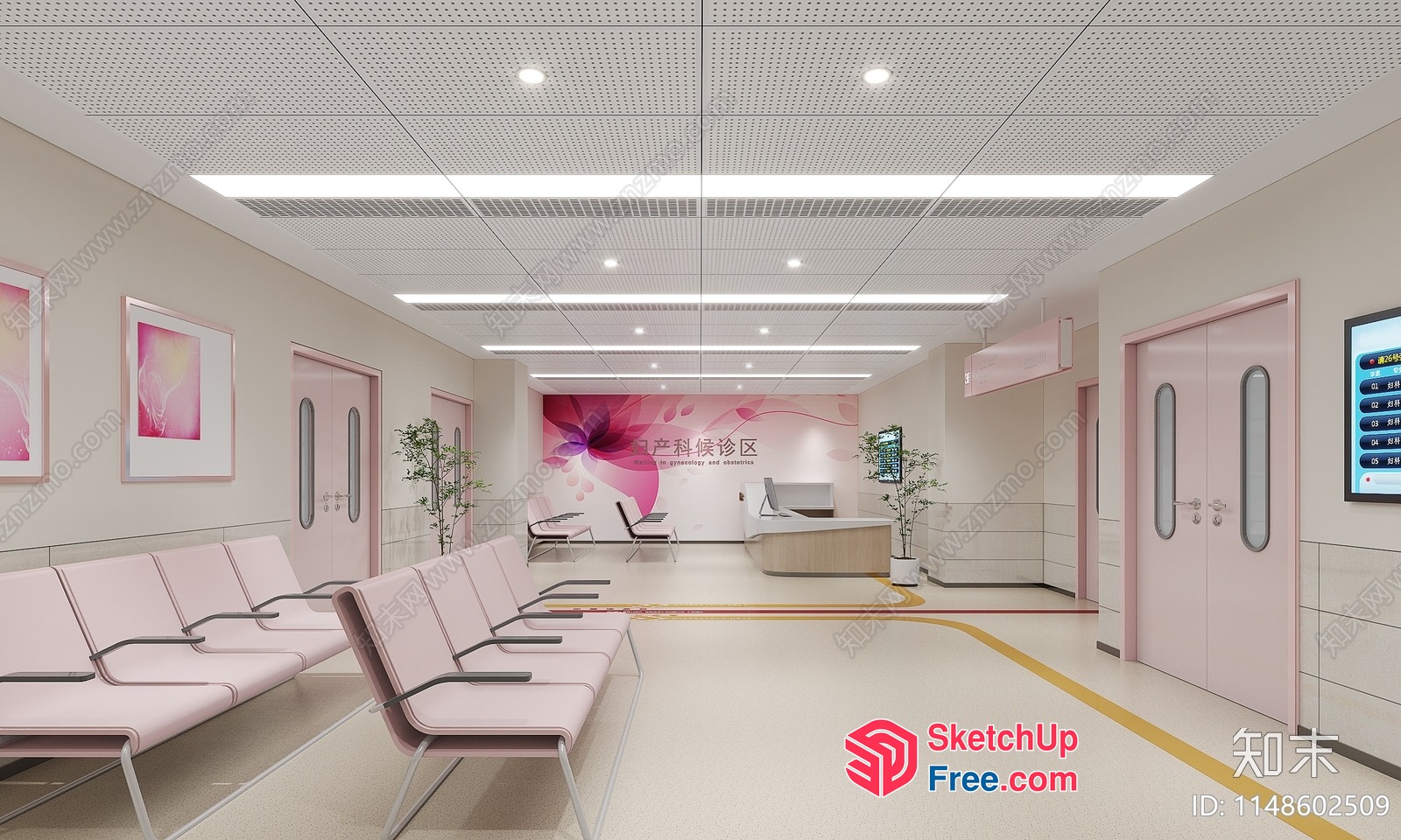 Modern Waiting Room With Comfortable Seating And Digital Signage 3D SketchUp File
