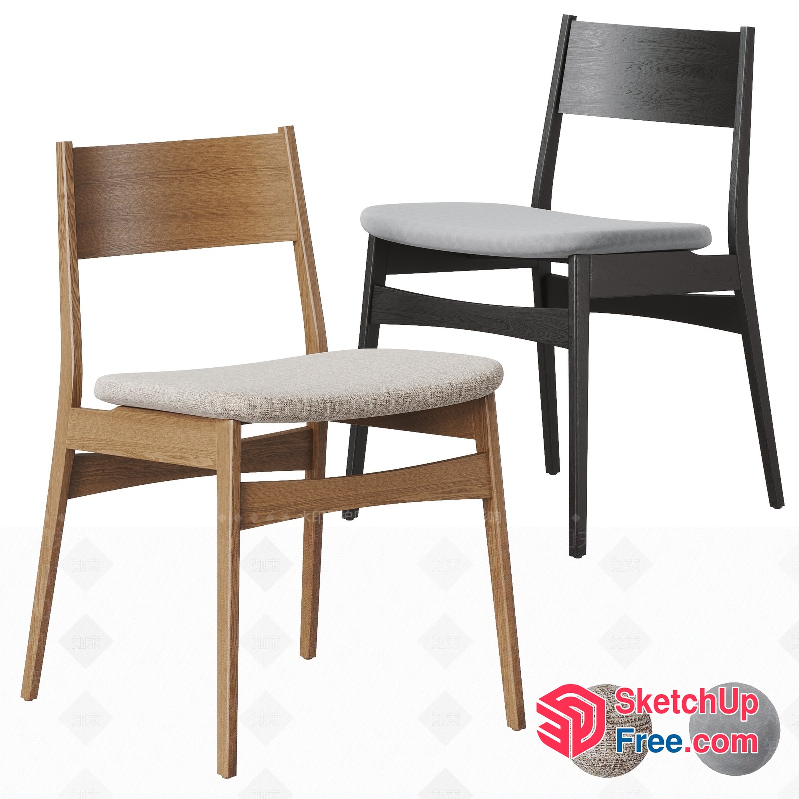 Modern Wooden Chairs With Cushioned Seats 3D SketchUp File