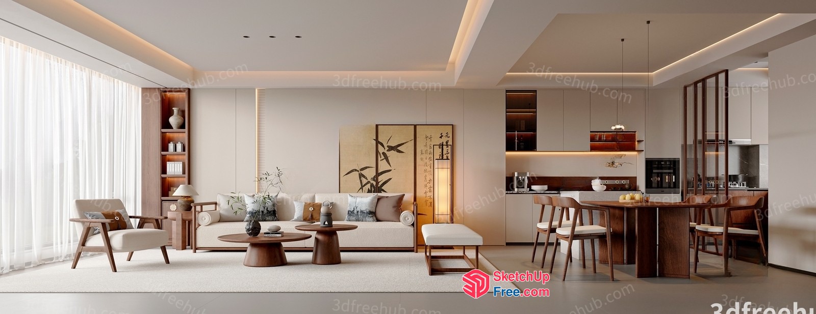 Modern Japanese Style Living Room With Minimalist Decor 3D SketchUp File