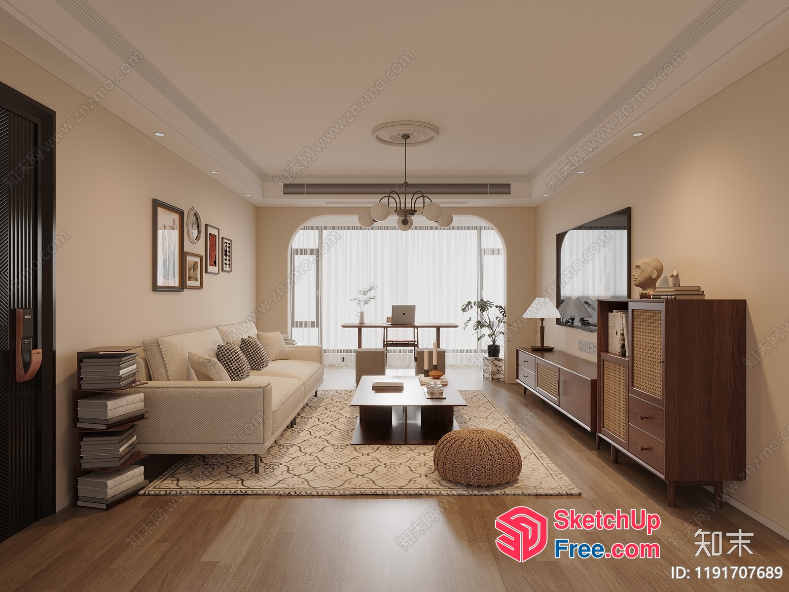 Modern Living Room With Neutral Color Scheme And Natural Light 3D SketchUp File