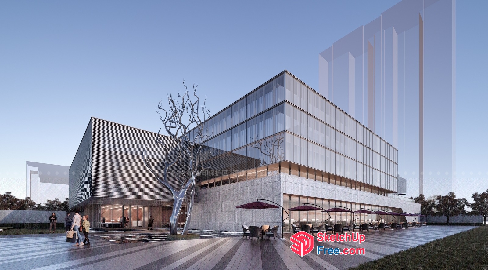 Modern Commercial Office Building With Glass Curtain Wall 3D SketchUp File