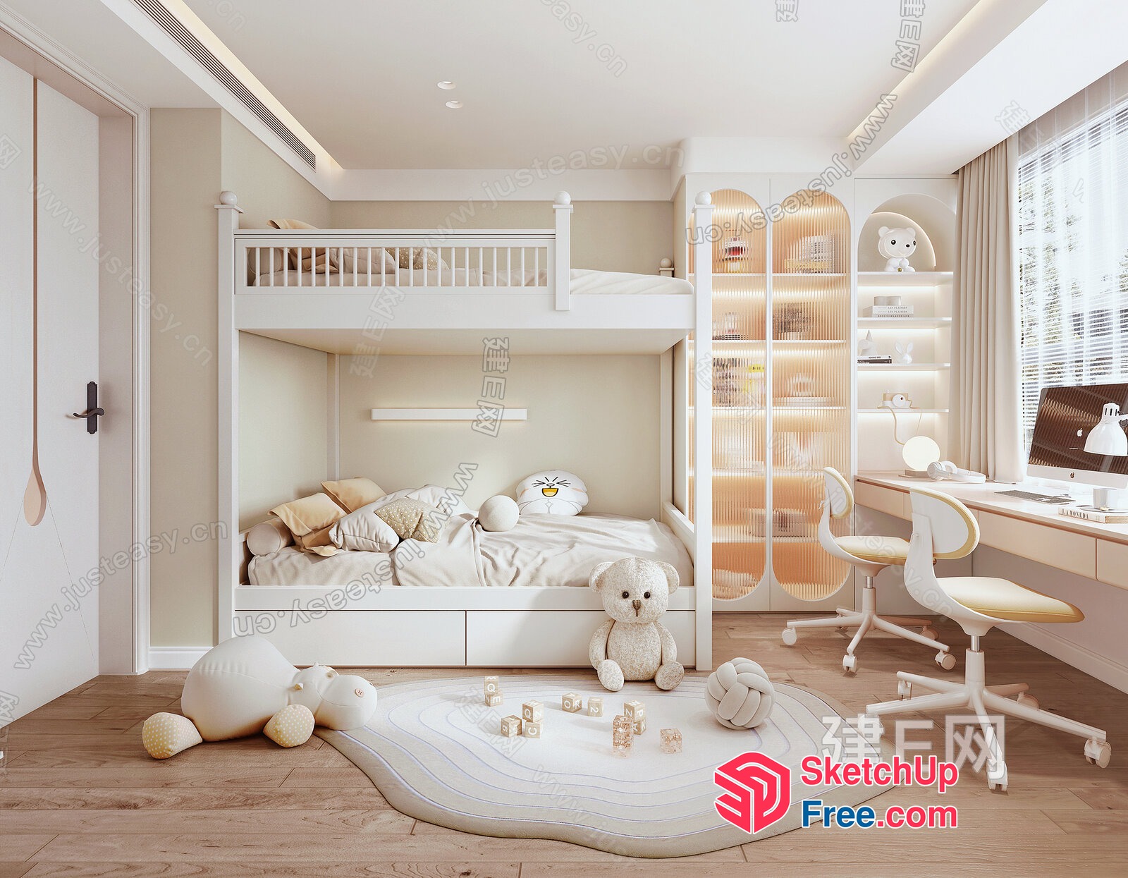 Modern Minimalist White Children'S Bedroom 3D SketchUp File