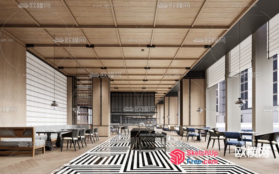 Modern Industrial Style Restaurant Interior Design 3D SketchUp File