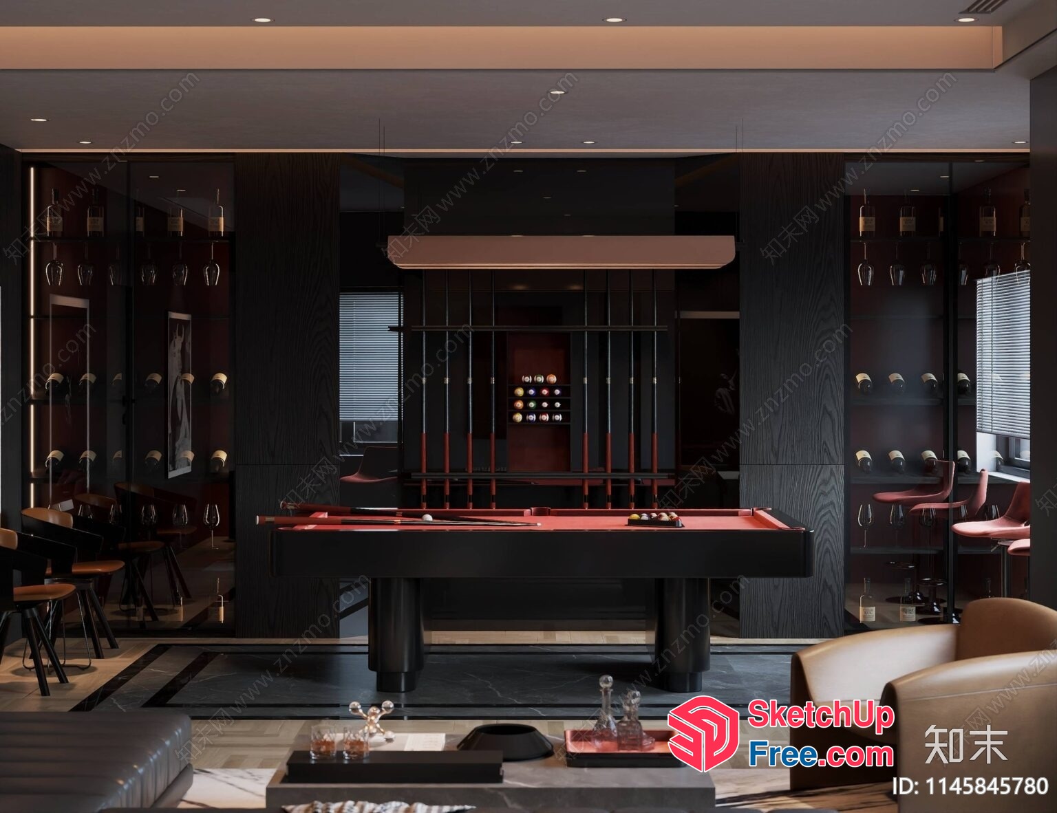 Modern Billiard Room With Elegant Decor 3D SketchUp File