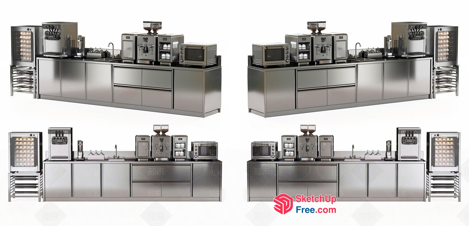 Modern Stainless Steel Kitchen Appliances And Furniture 3D SketchUp File