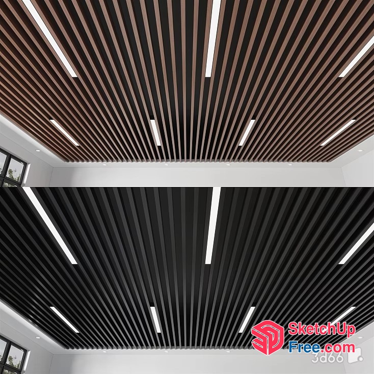Ceiling Design With Slats And Lighting 3D SketchUp File