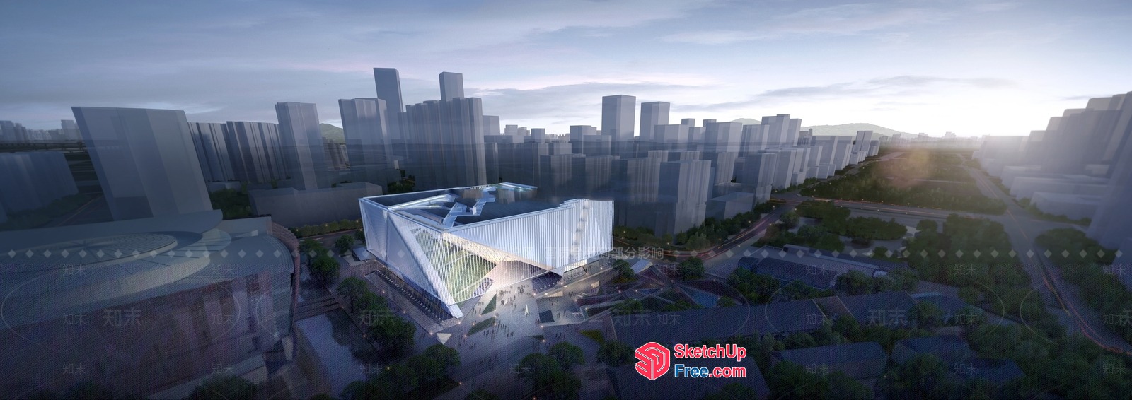 Futuristic Cityscape With Glass And Metal Structures 3D SketchUp File