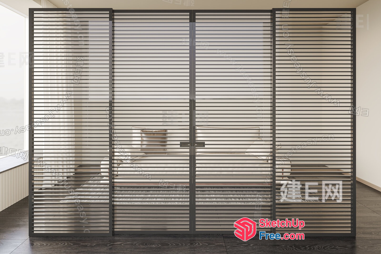 Modern Partition Screen With Sleek Black Frame 3D SketchUp File