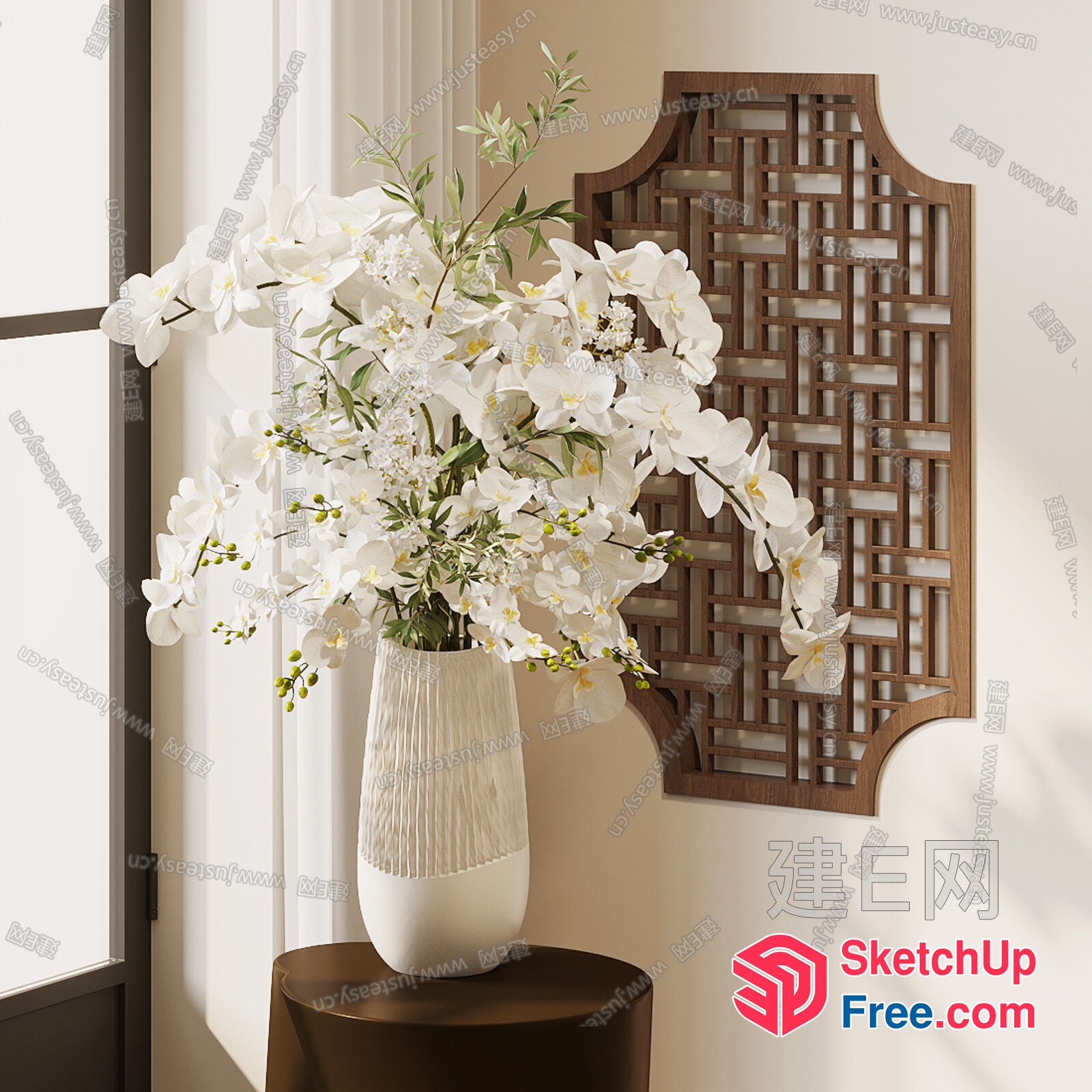 Elegant White Orchid Arrangement In A Sleek Vase 3D SketchUp File