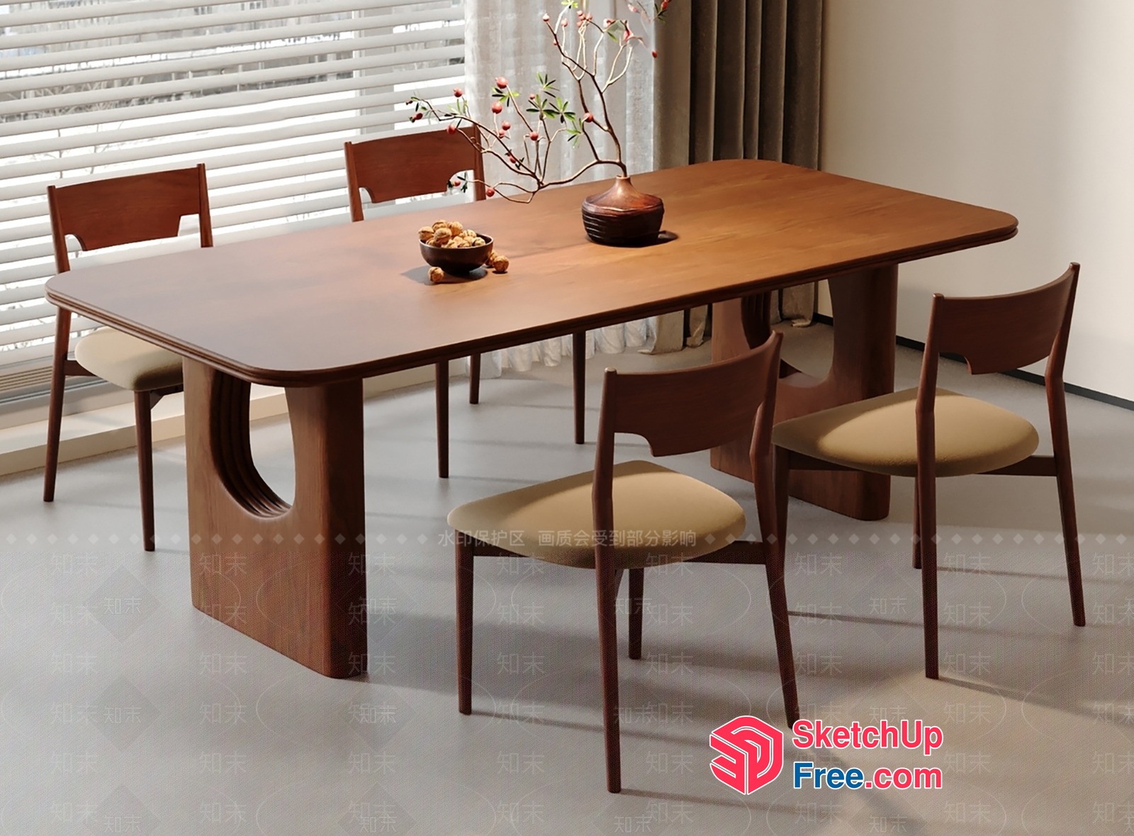Elegant Dining Room With Brown Table And Chairs 3D SketchUp File